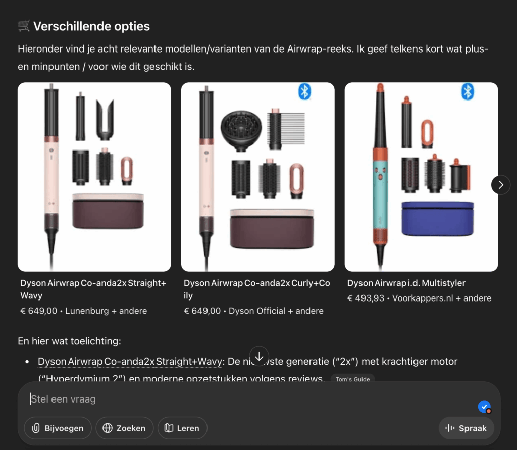 AI-zoekmachine voorbeeld 2
