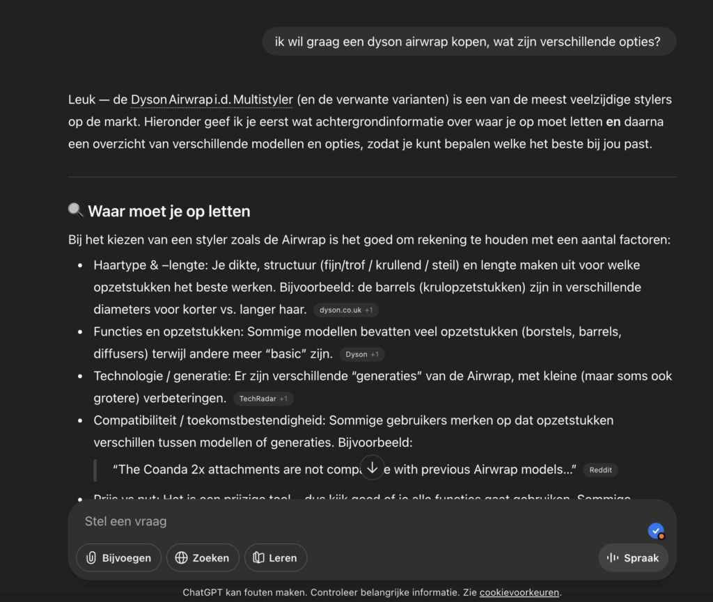 AI-zoekmachine voorbeeld 1